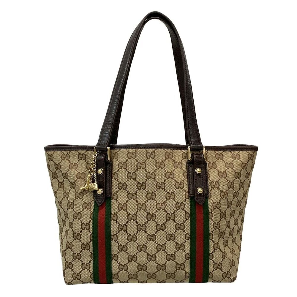 GUCCI GG Sherry Web tote bag beige dark brown multi leather